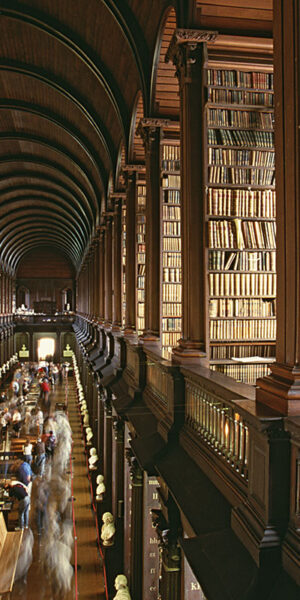 L'interno e gli scaffali dell'antica libreria di Dublino